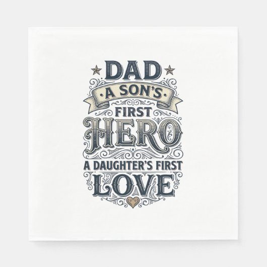 Dad Son Hero Daughter Love Vintage Typography Shir スタンダードランチョンナプキン (正面)