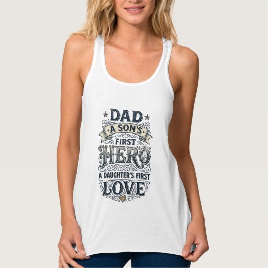 Dad Son Hero Daughter Love Vintage Typography Shir タンクトップ (正面)