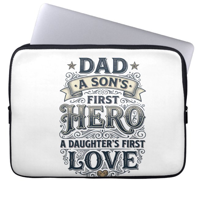 Dad Son Hero Daughter Love Vintage Typography Shir ラップトップスリーブ (正面)