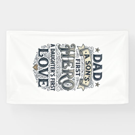 Dad Son Hero Daughter Love Vintage Typography Shir 横断幕 (横)