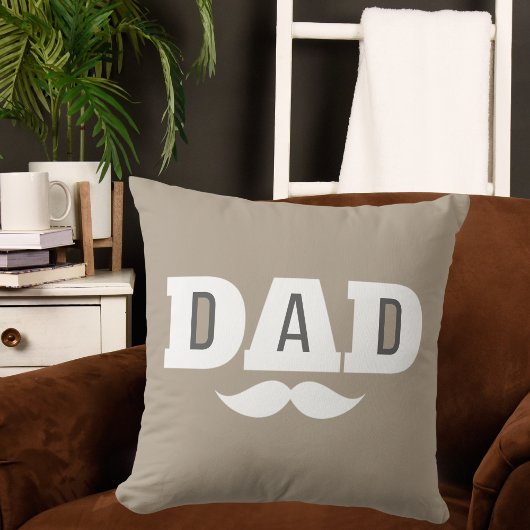 Dad Throw Pillow Mustache Brow Black Grey Orange クッション