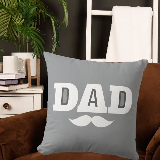 Dad Throw Pillow Mustache Brow Black Grey Orange クッション