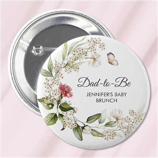 Dad-to-Be Pink Carnation Girl Baby Shower/Brunch 缶バッジ
