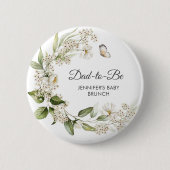 Dad-to-Be White Peonies Boho Baby Shower/Brunch 缶バッジ (正面)