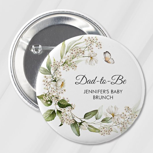 Dad-to-Be White Peonies Boho Baby Shower/Brunch 缶バッジ