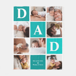 Dad We Love You | モダンな8枚の写真のカラーブロック フリースブランケット