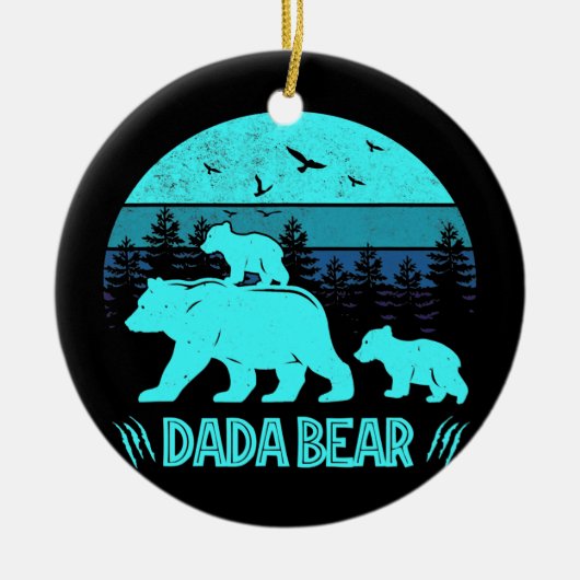 Dada Bear 2 Cubs Daddy of Twin Familyマッチング セラミックオーナメント (正面)
