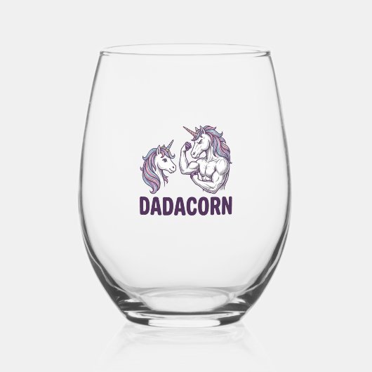 Dadacorn Funny Unicorn Dad Vector Shirt Design_1 ステムなしワイングラス (正面)