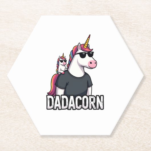 Dadacorn - Unicorn Dad and Baby Christmas Papa Fat ペーパーコースター (正面)