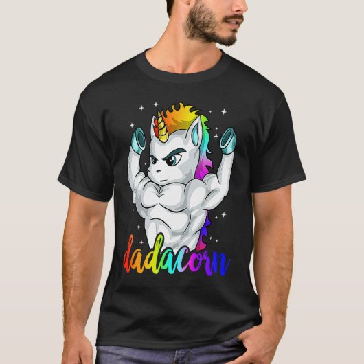 Dadacorn Unicorn Daddy Muscle Unique Family Christ Tシャツ (正面)