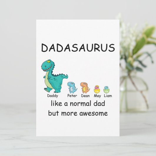 Dadasaurusをパーソナライズド最大4つの子供Tシャツ シーズンカード (スタンド正面)