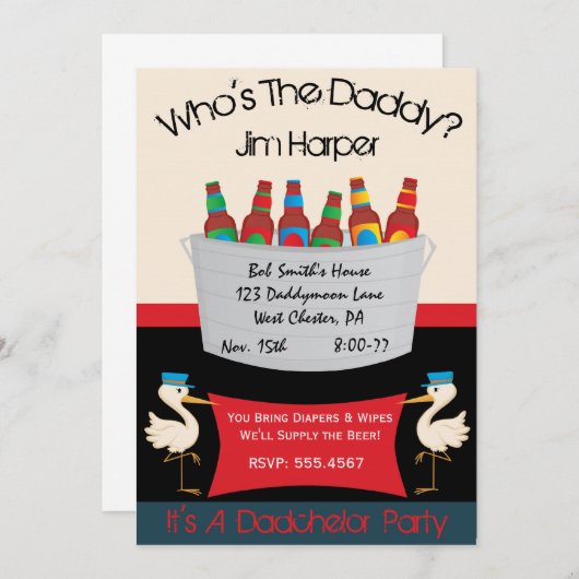 Dadchelorのおむつの小樽のパーティの招待状 招待状 (正面/裏面)