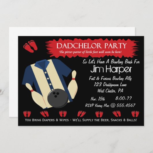 Dadchelorのボーリングのパーティの招待状 招待状 (正面/裏面)