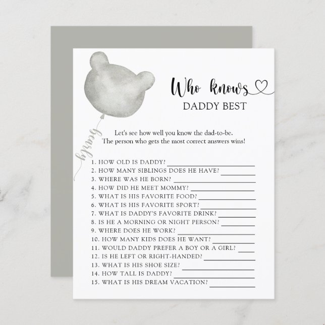 DADDYゲームを知っているテディ最高のベア (正面/裏面)