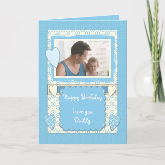 Daddy誕生日Photo blue greeting カード (正面)