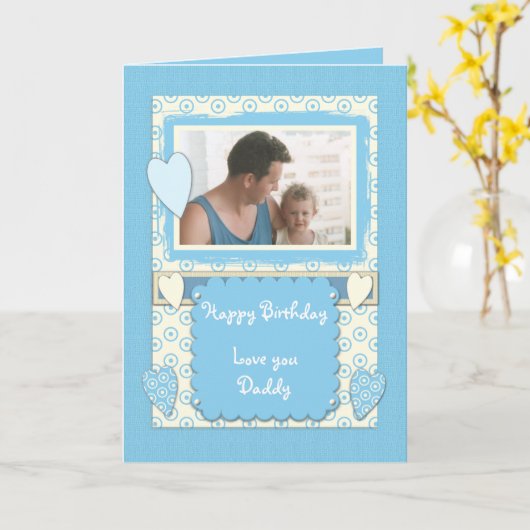 Daddy誕生日Photo blue greeting カード (黄色い花)