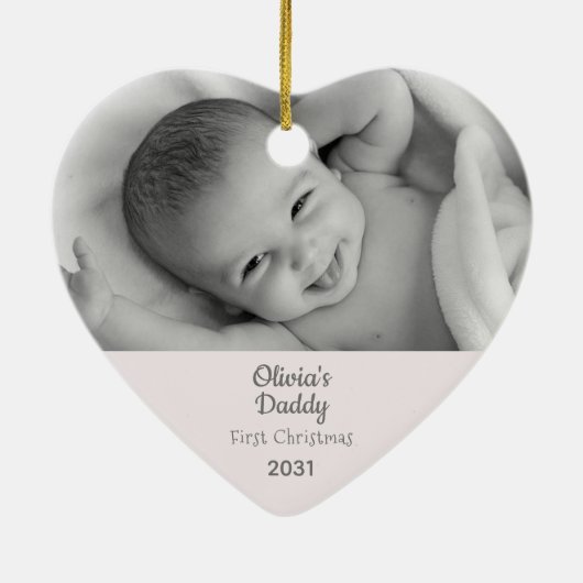 Daddy 1stクリスマスフォトパーソナライズされたハート セラミックオーナメント (裏面)