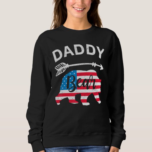 Daddy Bear Papa Bear American Flag 4th of July Fat スウェットシャツ (正面)