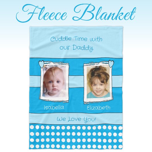 Daddy cudle time 2枚の写真の名前は白い青 フリースブランケット