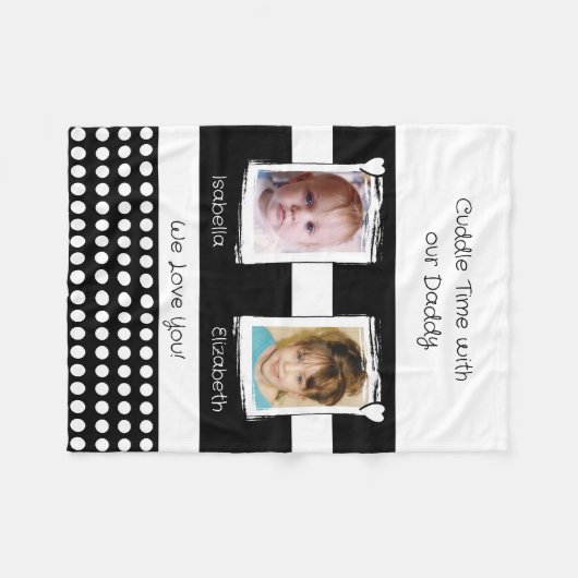 Daddy cudle time 2枚の写真の名前は白い黒 フリースブランケット (正面(横))
