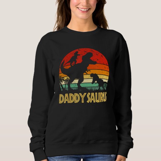 Daddy Dinosaur Daddysaurus 2 kids Fathers Day  For スウェットシャツ (正面)