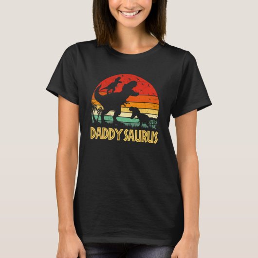 Daddy Dinosaur Daddysaurus 2 kids Fathers Day  For Tシャツ (正面)