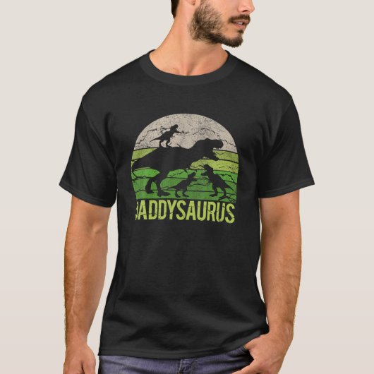 Daddy Dinosaur Daddysaurus 3 Three Kid Gift Dad Ch Tシャツ (正面)