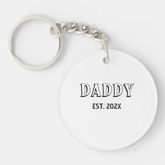 Daddy Est Year Father's Dayはっきりしたタイポグラフィ写真 キーホルダー (正面)