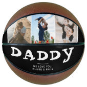 Daddy Father Family 3 Photo Collage Black Keepsake バスケットボール (正面)