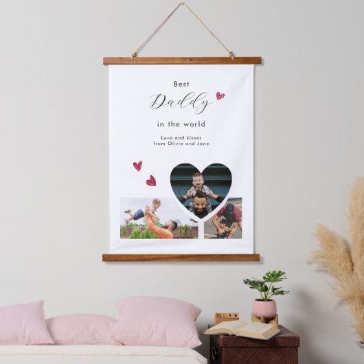 Daddy Gift独自の3つのフォトコラージュを作成 吊り下げ型タペストリー (寝室)