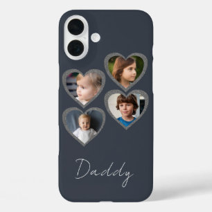 Daddy Grey Hearts Four Kids フォトコラージュ iPhone 16 Plusケース