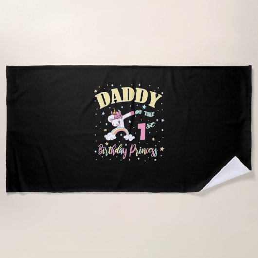 Daddy Of The 1st Birthday Princess - 1 Year Old Un ビーチタオル (正面)