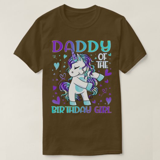 Daddy of the Birthday Girl Flossing Unicorn Dad Da Tシャツ (デザイン正面)