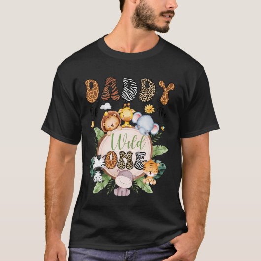 Daddy of The Wild One 1St Birthday Safari Animal L Tシャツ (正面)