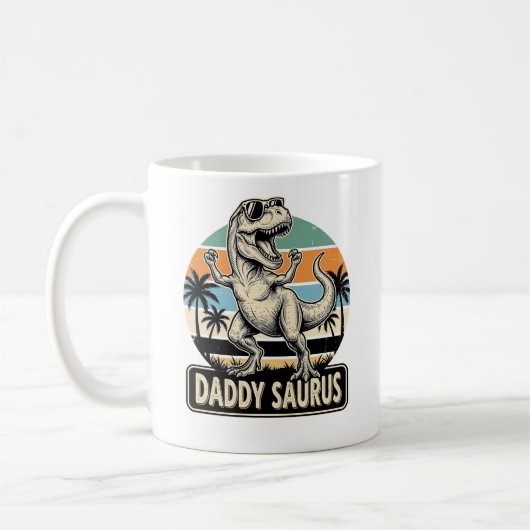 Daddy Saurus Retro Dinosaur Sunset Shirt Design_1 コーヒーマグカップ (左)