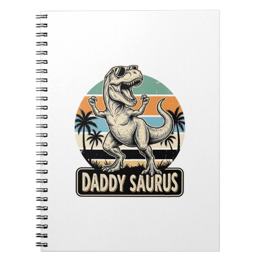 Daddy Saurus Retro Dinosaur Sunset Shirt Design_1 ノートブック (正面)