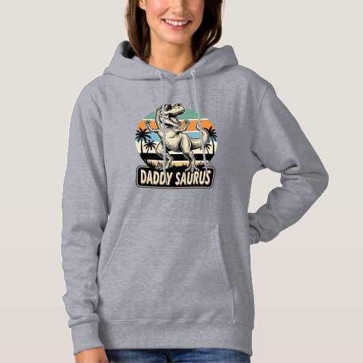 Daddy Saurus Retro Dinosaur Sunset Shirt Design_1 パーカ (正面)