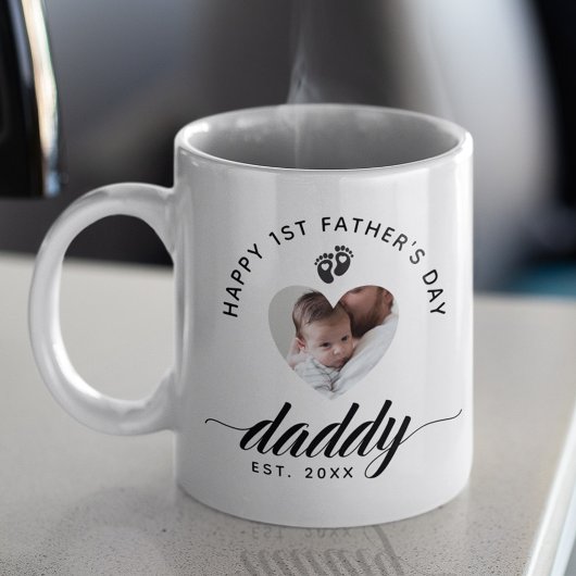 Daddy Script Happy First Father's Dayハート写真 コーヒーマグカップ