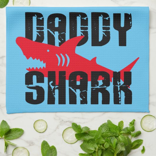 Daddy Sharkグラフィッ擦り切れたク キッチンタオル (折り畳み)