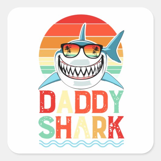 Daddy Sharkヴィンテージ父の日写真 スクエアシール (正面)