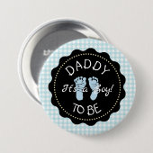 Daddy to be Blue Gingham Baby Showerボタン 缶バッジ (正面&裏面)