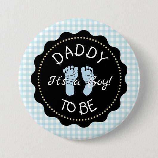 Daddy to be Blue Gingham Baby Showerボタン 缶バッジ (正面)