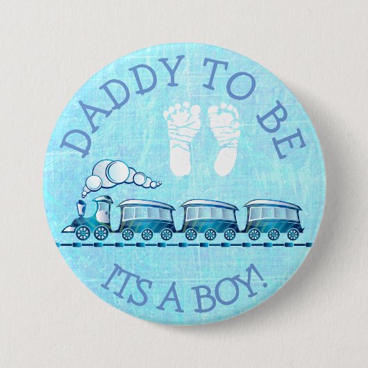 Daddy to be, Blue Trainベビーシャワーボタン 缶バッジ (正面)