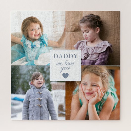 Daddy We Love You Blueハート4 Kids Photo Collage ジグソーパズル (縦)