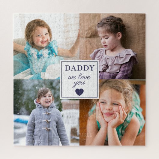 Daddy We Love You Blueハート4 Kids Photo Collage ジグソーパズル (縦)