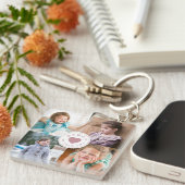 Daddy We Love You Kidsフォトコラージュピンクハート キーホルダー (正面右)