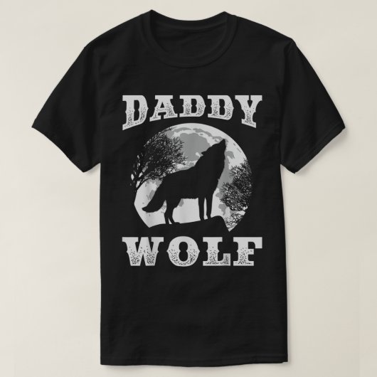 Daddy Wolf Moon Silhouette Design Tシャツ (デザイン正面)