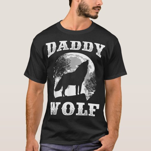 Daddy Wolf Moon Silhouette Design Tシャツ (正面)