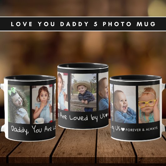 Daddy You Are Loved by Us 5 Photo Collage Black マグカップ
