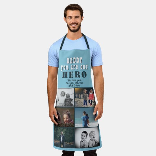 Daddy you are our Hero 6 Photo Collage エプロン (着用した状態)